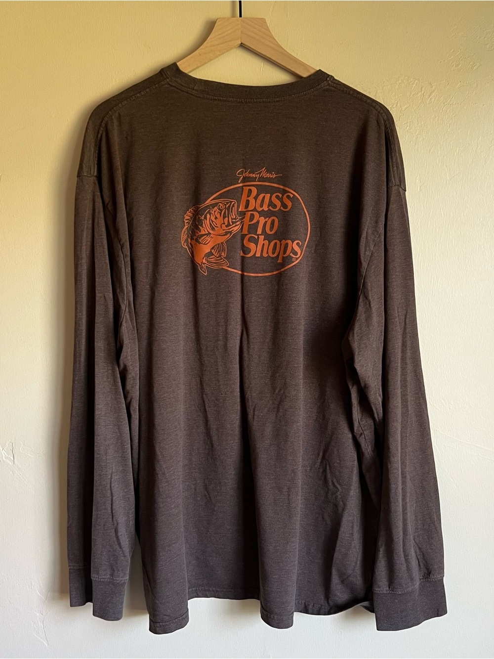 Bass Pro Shops Men's Long Sleeve Logo Tee - Brown with Orange Print